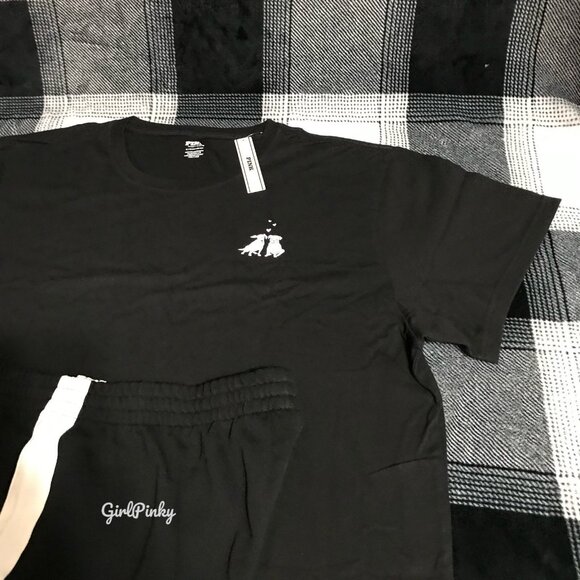 victoria secret PINK shorts OUTFIT WITH BLACK CAMPUS TEE MINI DOG LOGO LARGE - Picture 6 of 8